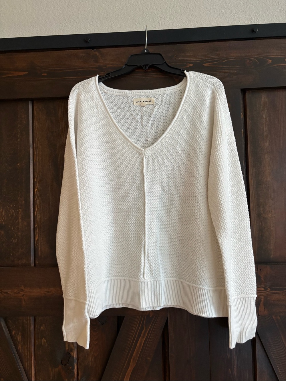 ❗️FINAL❗️Lucky Brand Cream V-Neck Textured Knit Sweater White Cream Large